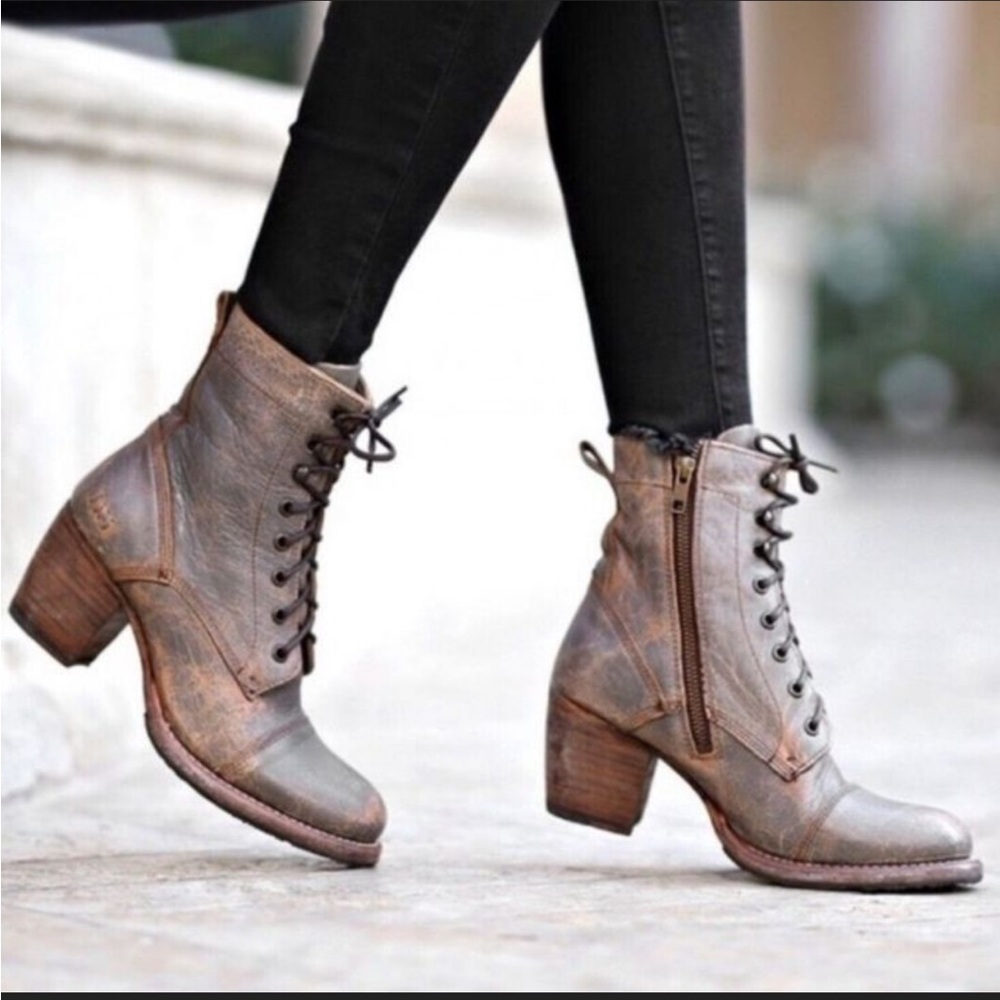 Bed Stu Judgement Distressed Gray Leather Lace Up Boots 9.5 Boho Moto Rugged - Picture 16 of 16